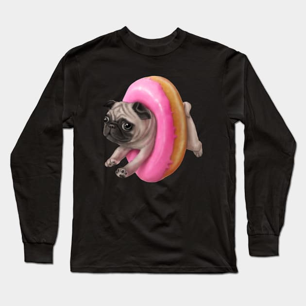 Donut Pug Long Sleeve T-Shirt by maplemoth